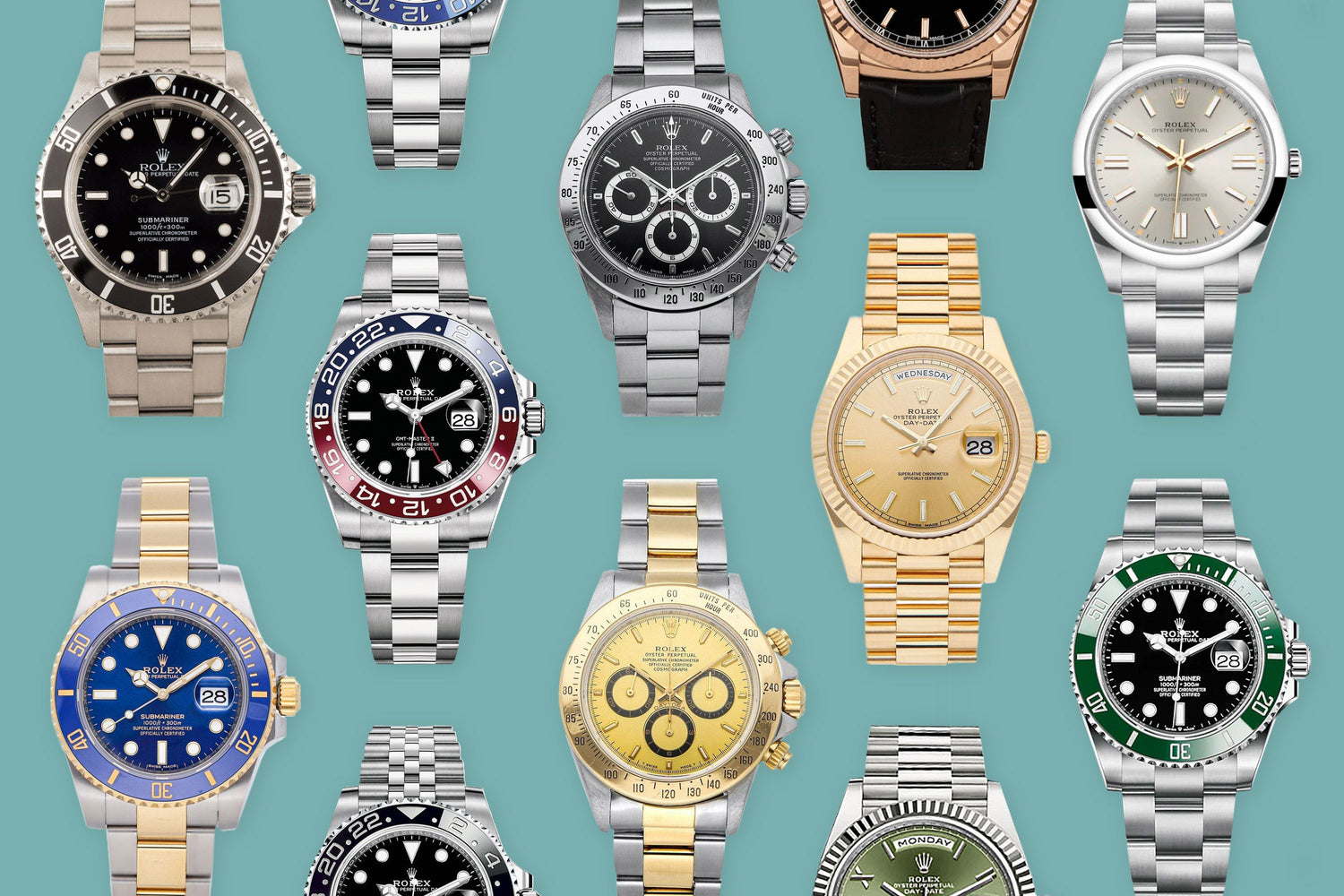 Foto de muchos relojes rolex, submariner, daytona y day date entre otros